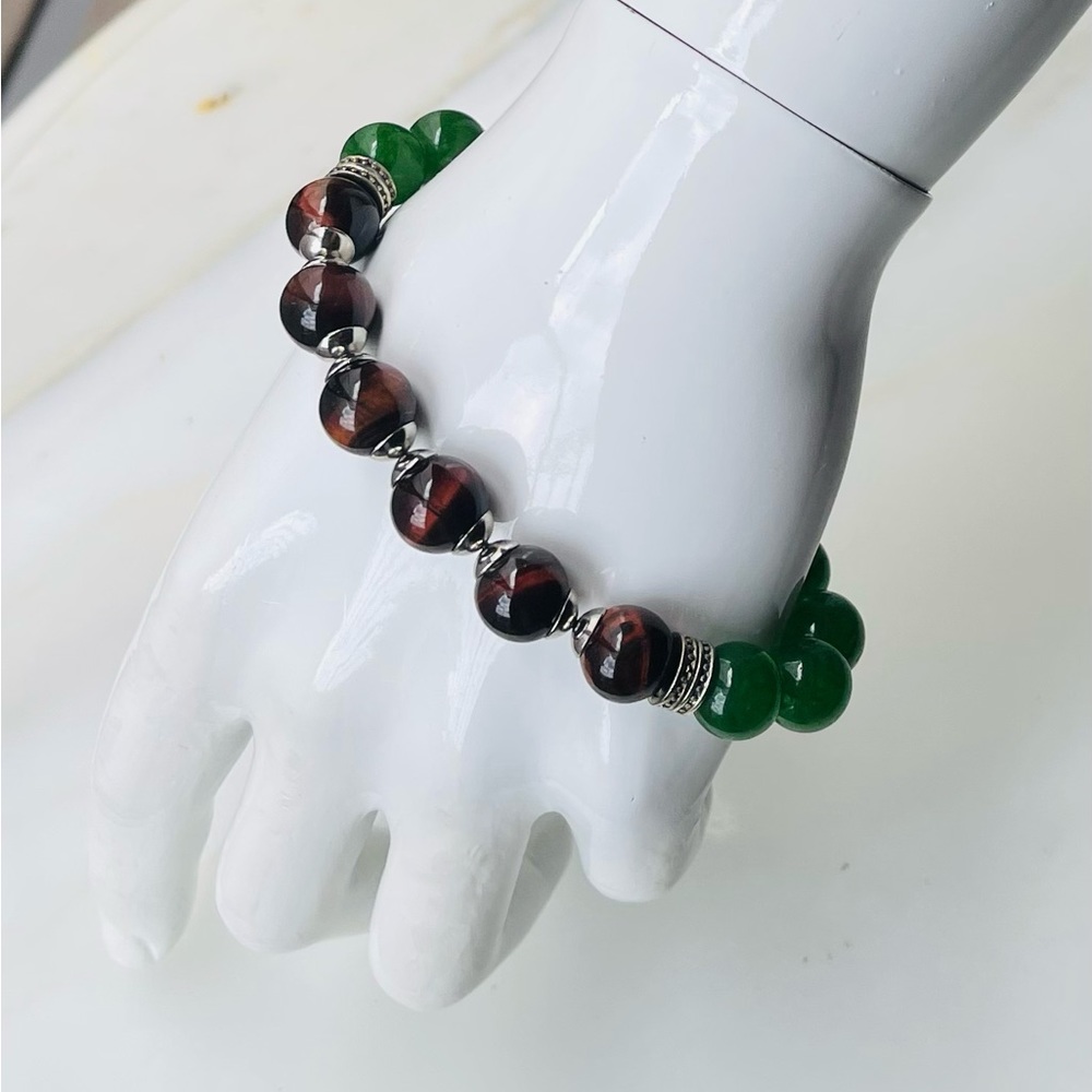 Men’s Women’s RedTigerEye and Green Jade bracelet